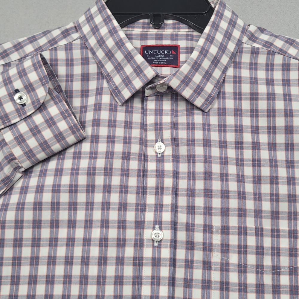 UNTUCKit Mens Large Relaxed Fit Wrinkle Free Plaid Button Down Shirt Purple